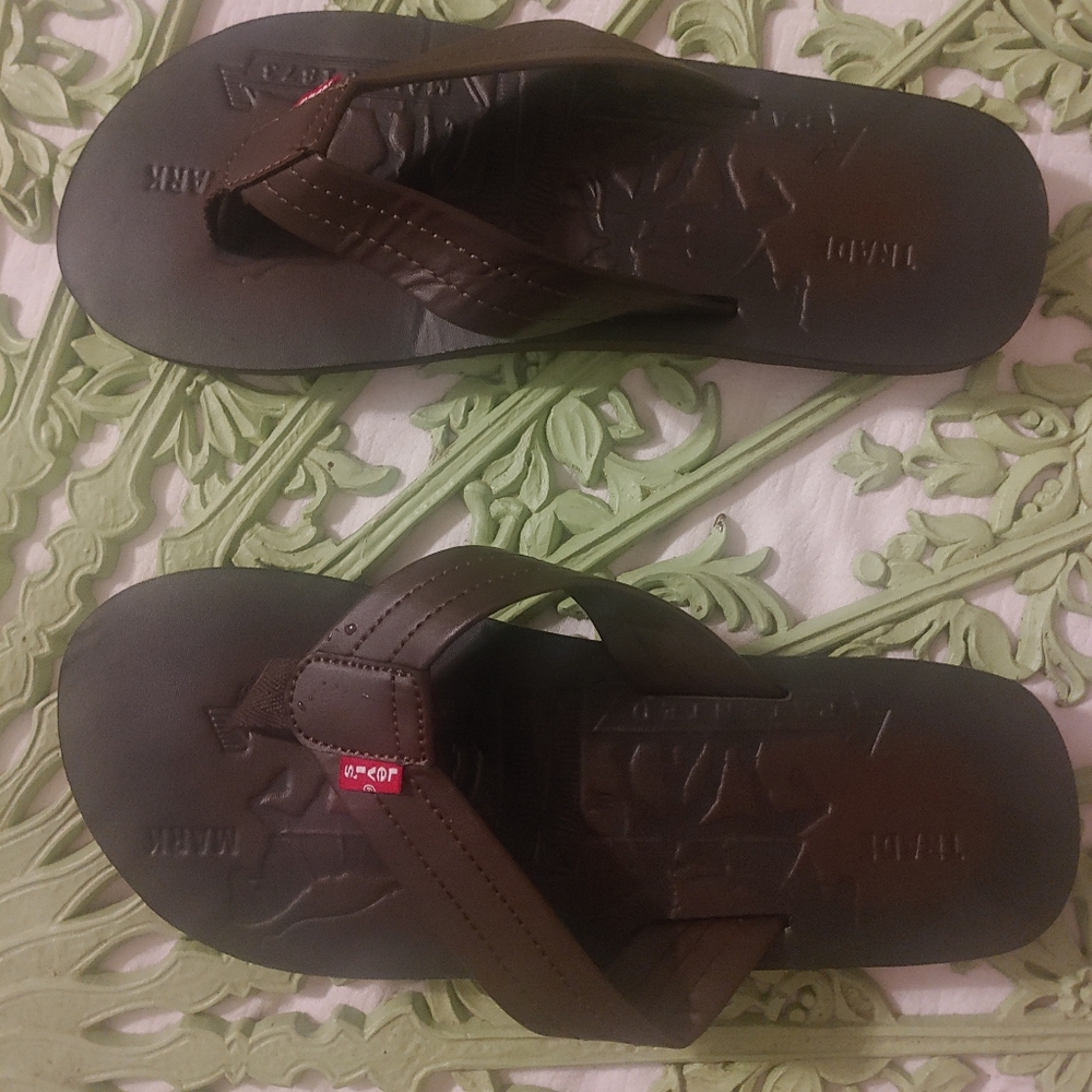 Levi's Brown Flip Flops with Red Logo